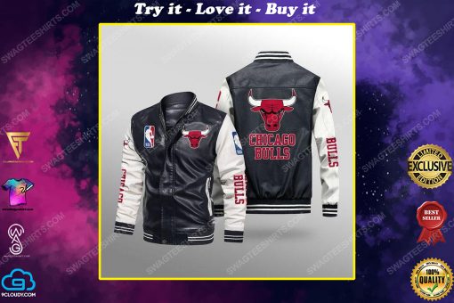 Chicago bulls all over print leather bomber jacket