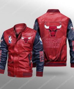 Chicago bulls all over print leather bomber jacket - black