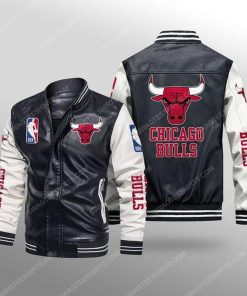 Chicago bulls all over print leather bomber jacket - white