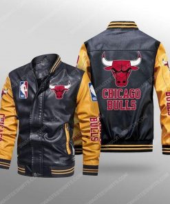 Chicago bulls all over print leather bomber jacket - yellow