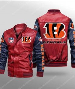 Cincinnati bengals all over print leather bomber jacket - black
