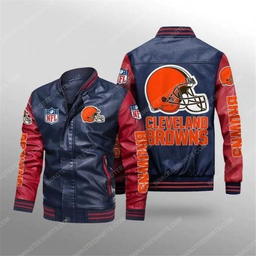Cleveland browns all over print leather bomber jacket - red