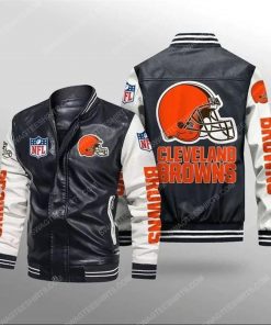 Cleveland browns all over print leather bomber jacket - white