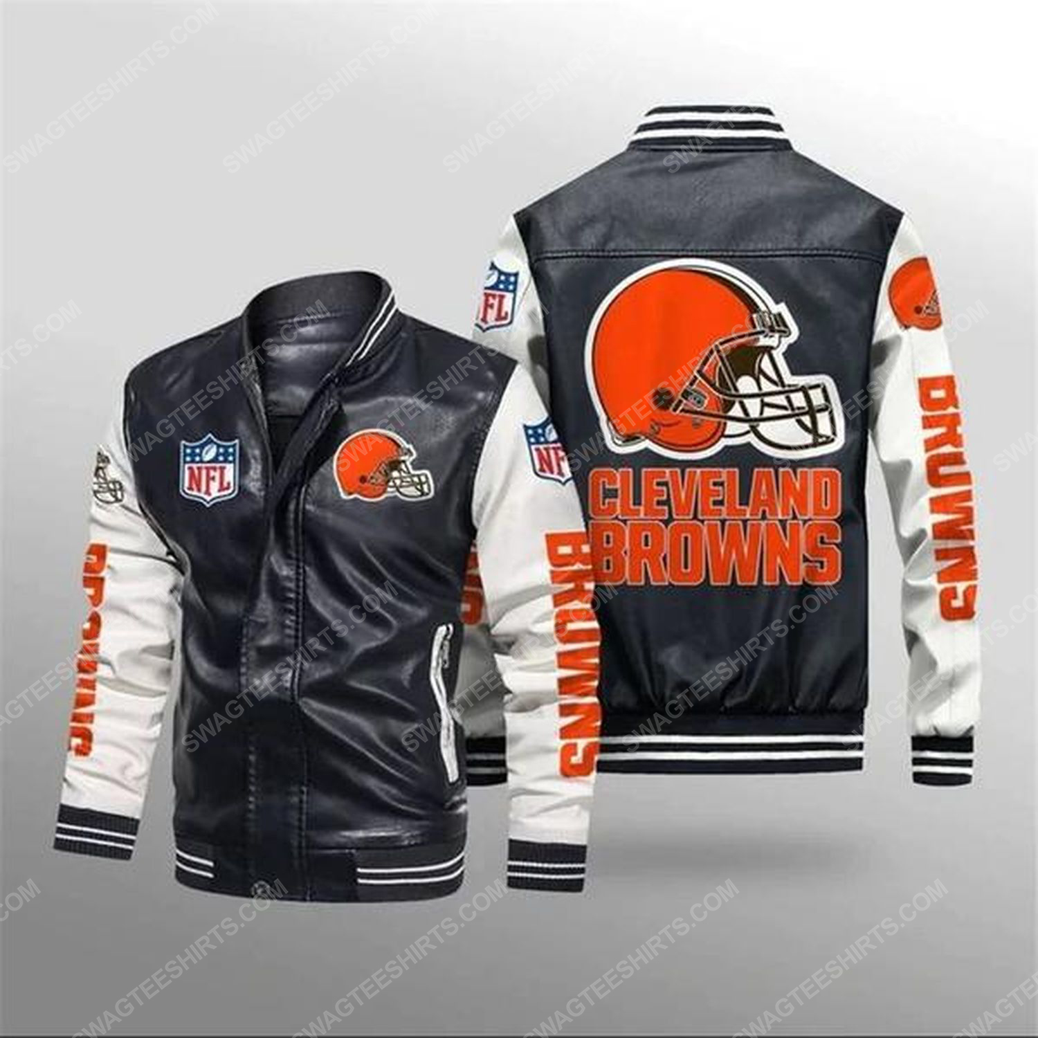 Cleveland browns all over print leather bomber jacket - white
