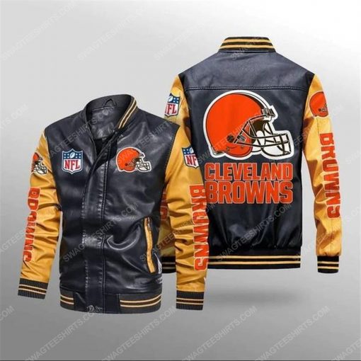 Cleveland browns all over print leather bomber jacket - yellow