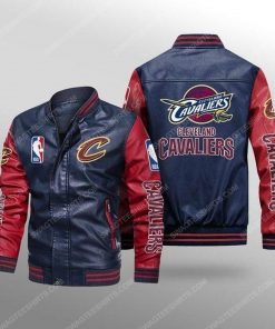 Cleveland cavaliers all over print leather bomber jacket - red