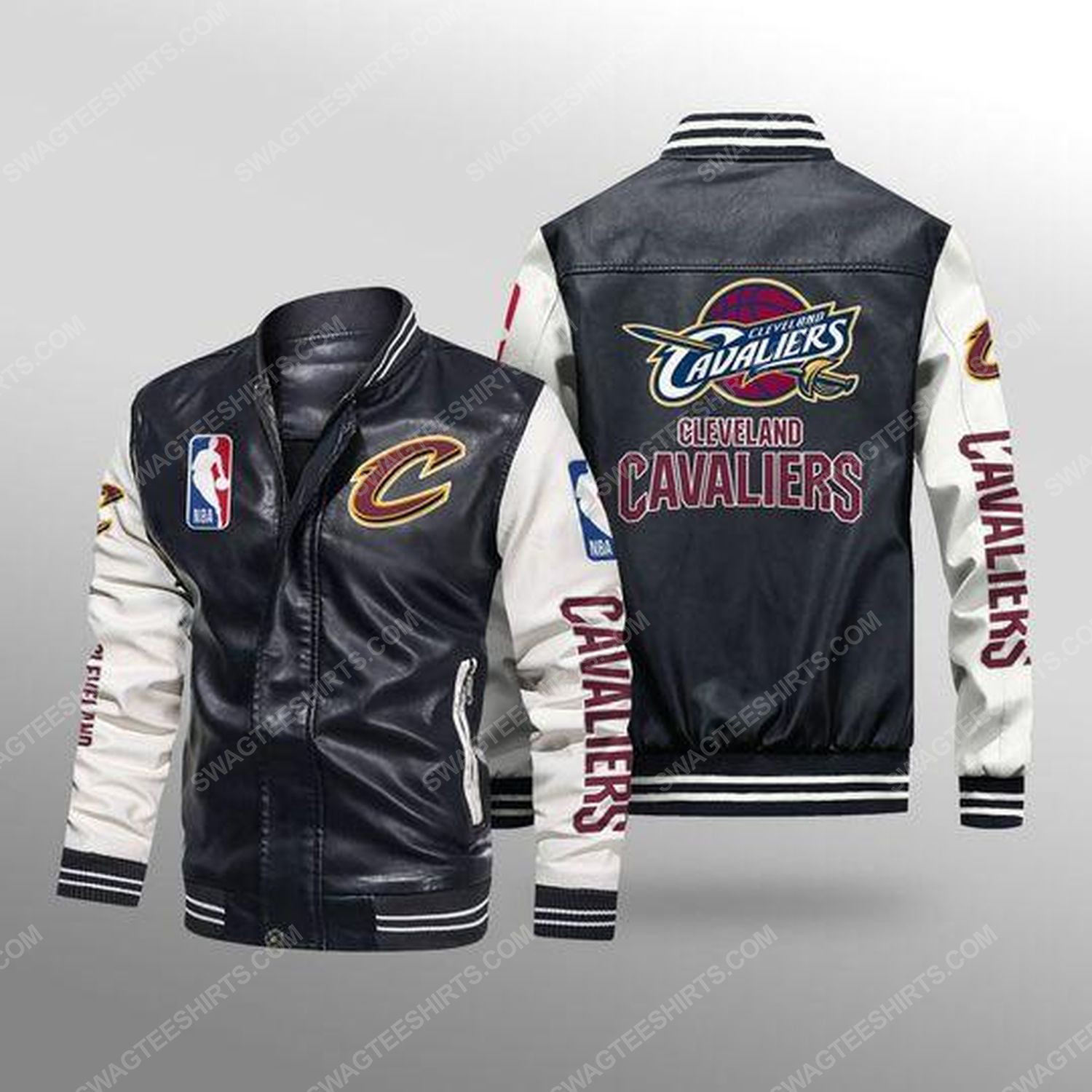 Cleveland cavaliers all over print leather bomber jacket - white