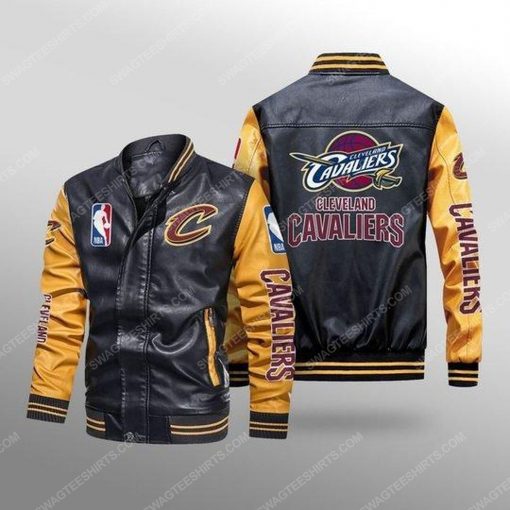 Cleveland cavaliers all over print leather bomber jacket - yellow