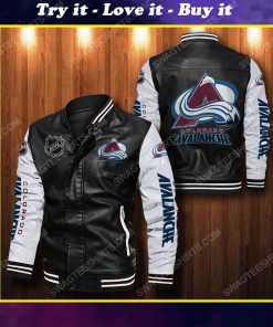 Colorado avalanche all over print leather bomber jacket