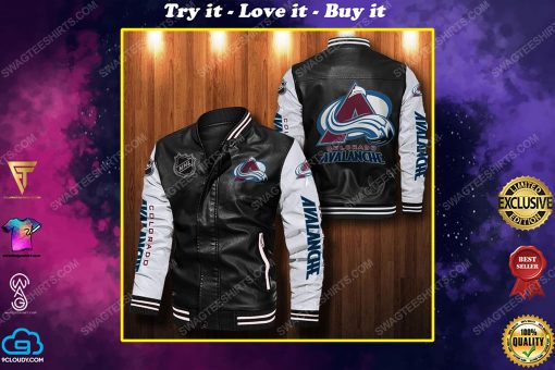 Colorado avalanche all over print leather bomber jacket