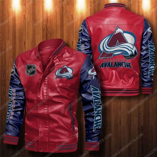 Colorado avalanche all over print leather bomber jacket - black