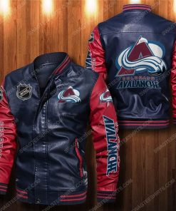 Colorado avalanche all over print leather bomber jacket - red