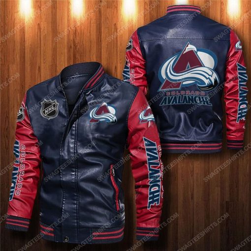 Colorado avalanche all over print leather bomber jacket - red