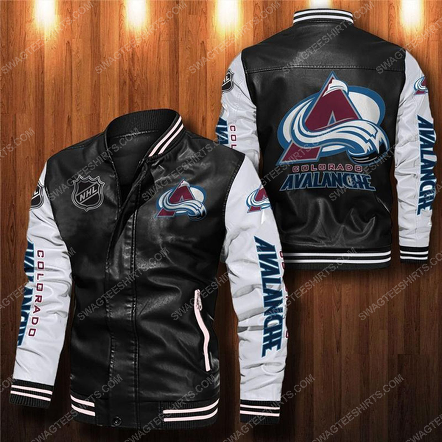 Colorado avalanche all over print leather bomber jacket - white