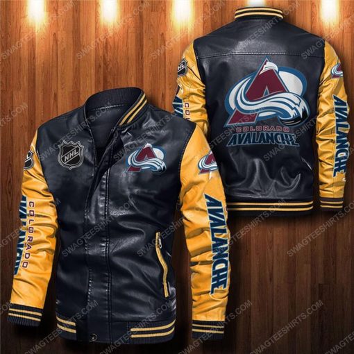 Colorado avalanche all over print leather bomber jacket - yellow