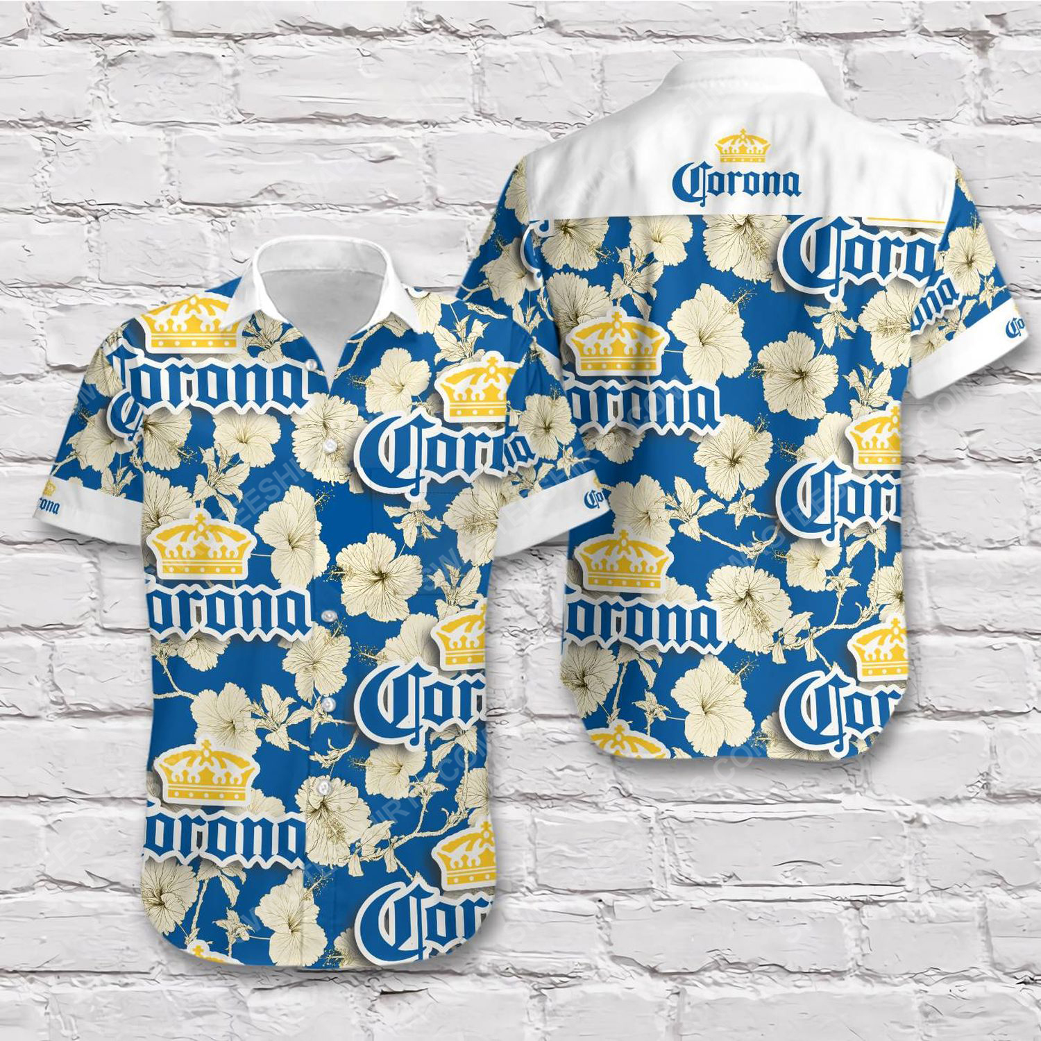 Corona beer blue gold tropical summer short sleeve hawaiian shirt 2 - Copy