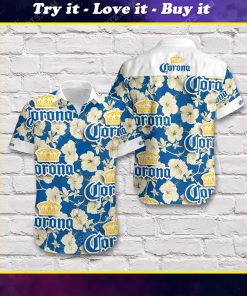 Corona beer blue gold tropical summer short sleeve hawaiian shirt
