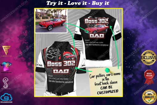Custom boss 302 dad racing car all over print short sleeve polo shirt