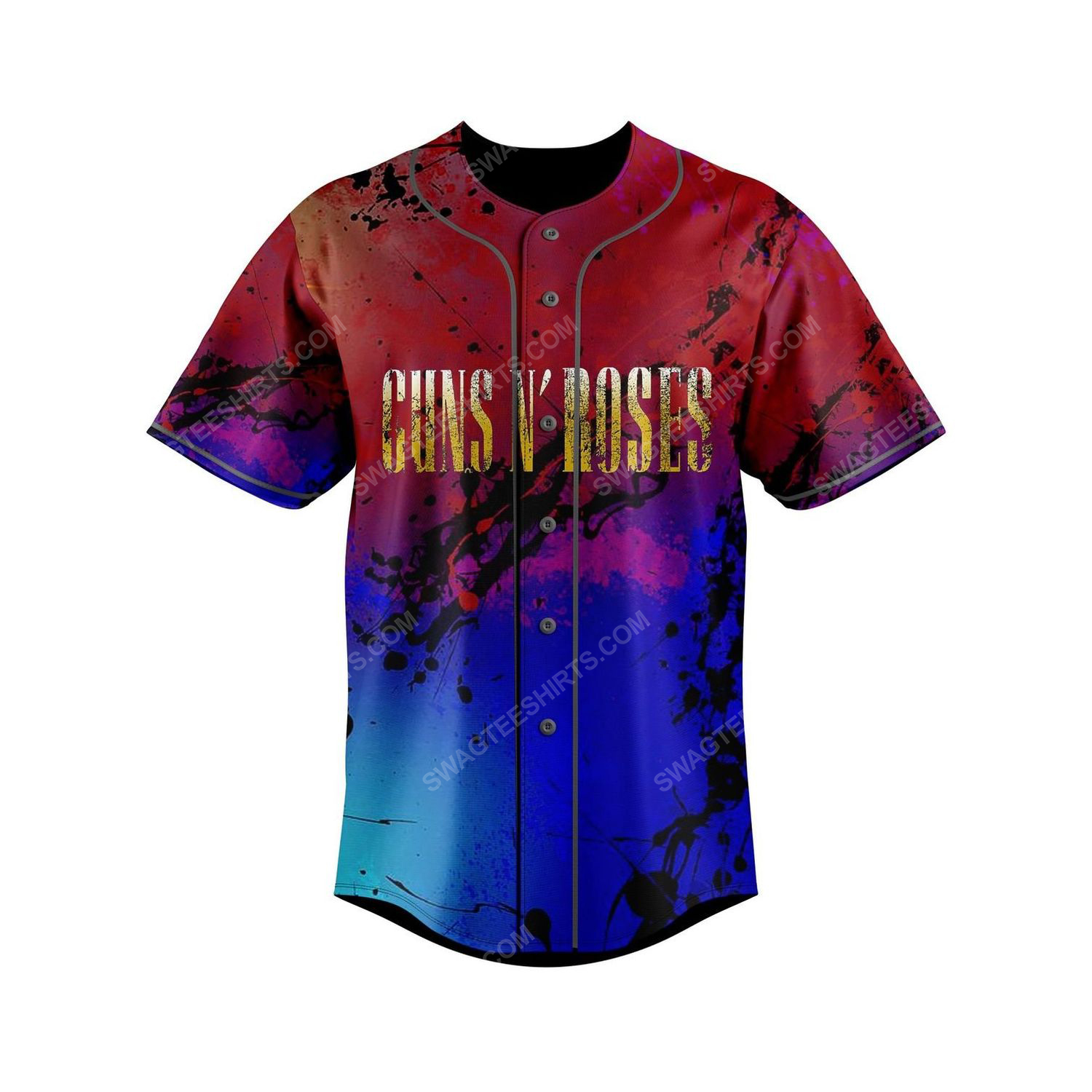 Custom colorful guns n roses rock band all over print baseball jersey 2 - Copy