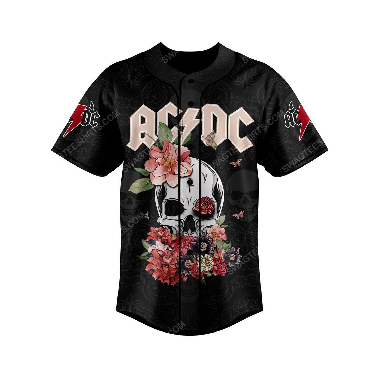 Custom floral acdc rock band all over print baseball jersey 2 - Copy