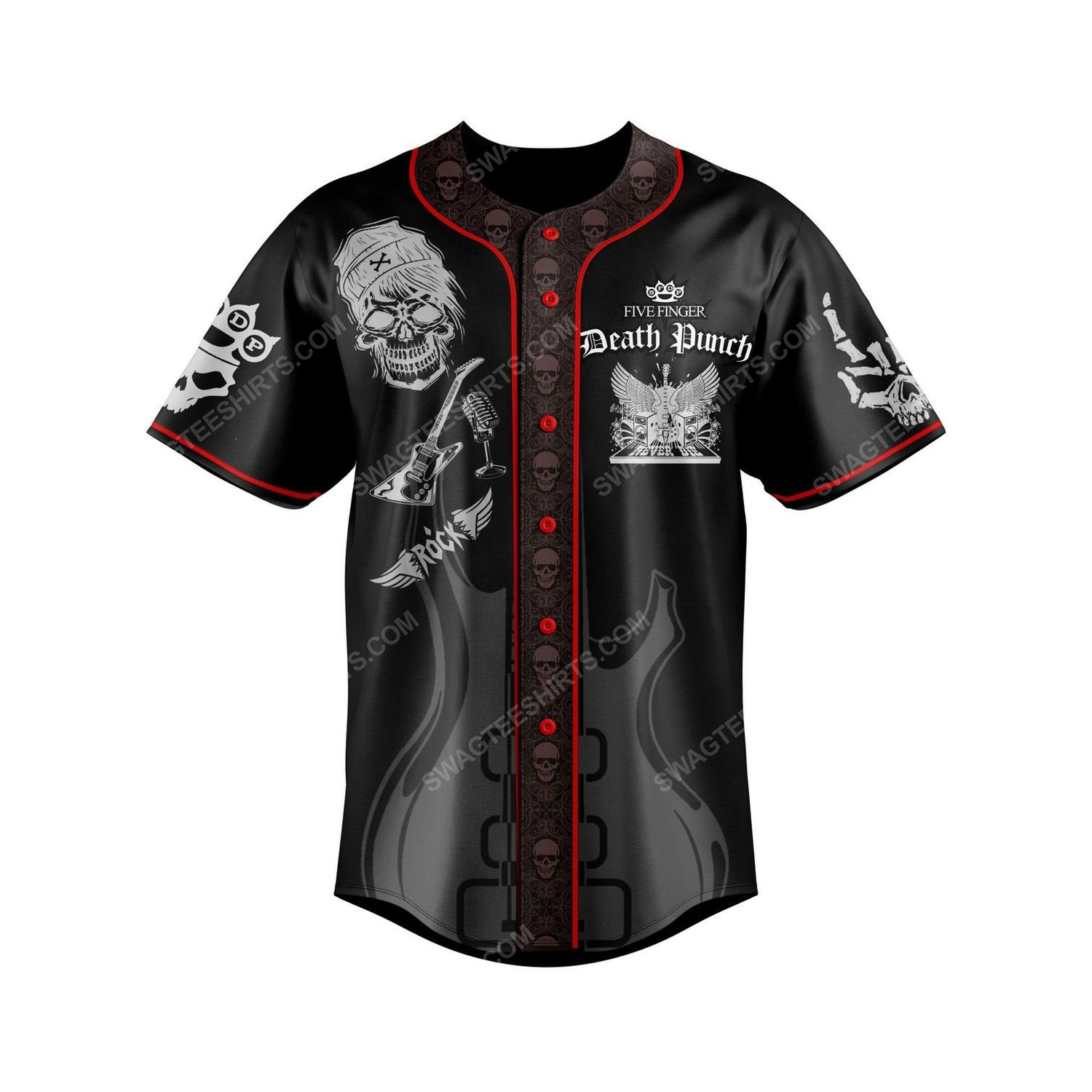 Custom skull five finger death punch rock band all over print baseball jersey 2 - Copy
