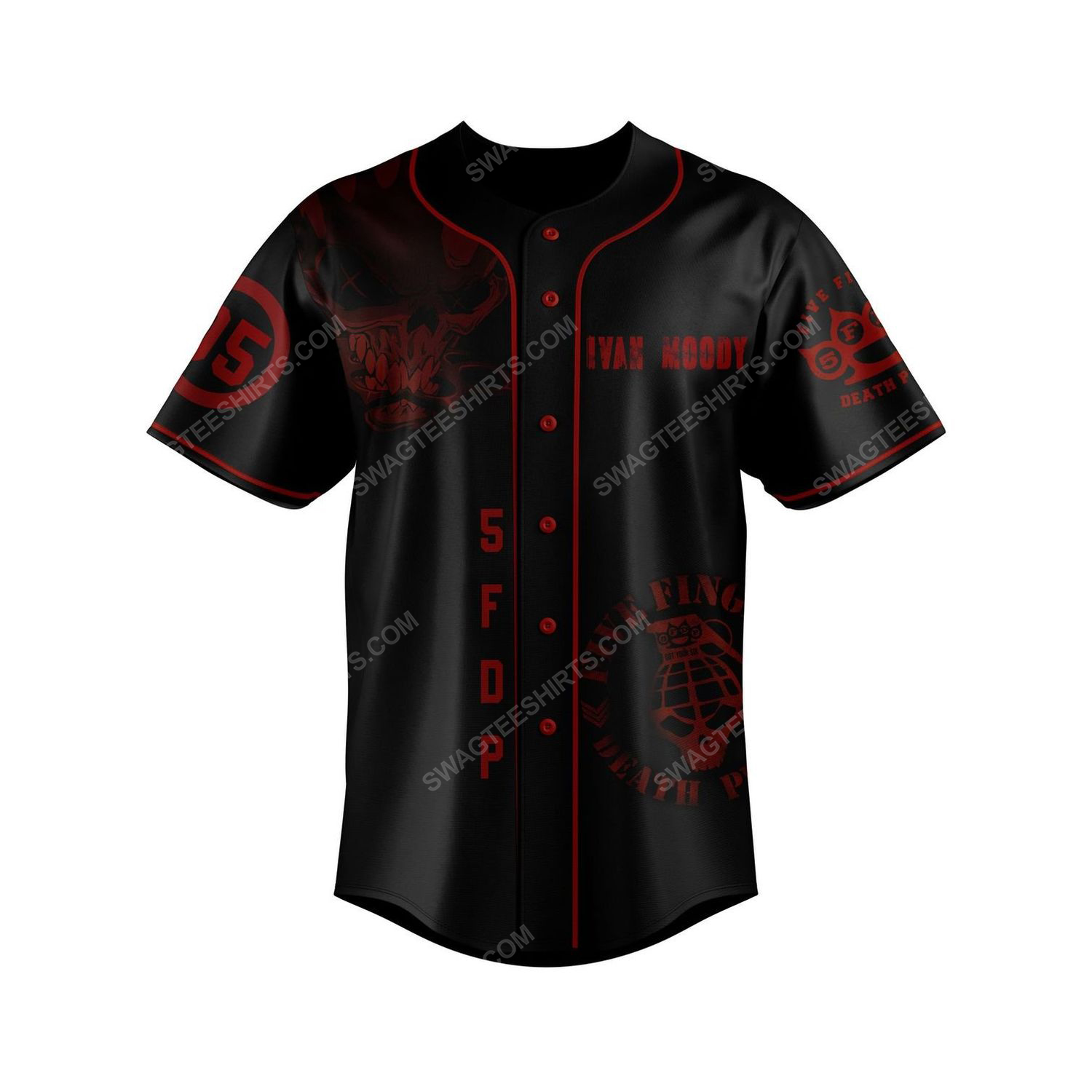 Custom skull with fire death punch all over print baseball jersey 2 - Copy