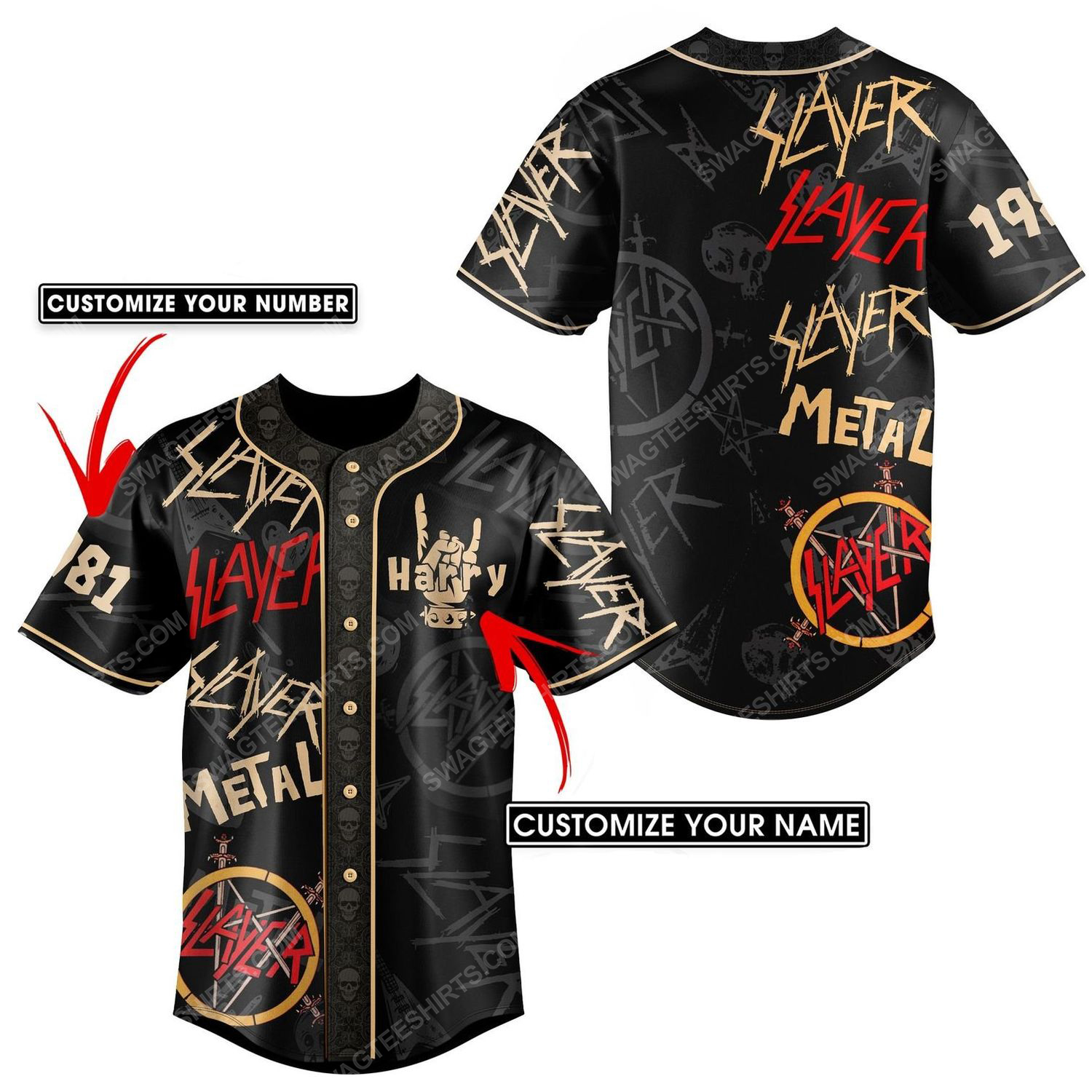 Custom slayer metal rock band all over print baseball jersey 2 - Copy