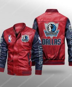 Dallas mavericks all over print leather bomber jacket - black