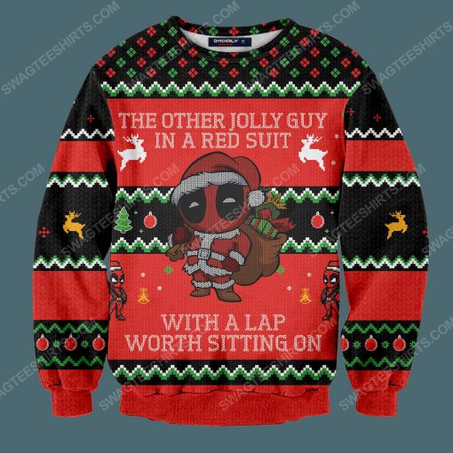 Deadpool the other jolly guy in a red suit ugly christmas sweater 3