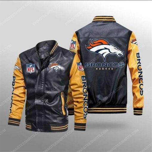 Denver broncos all over print leather bomber jacket - yellow