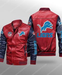 Detroit lions all over print leather bomber jacket - black