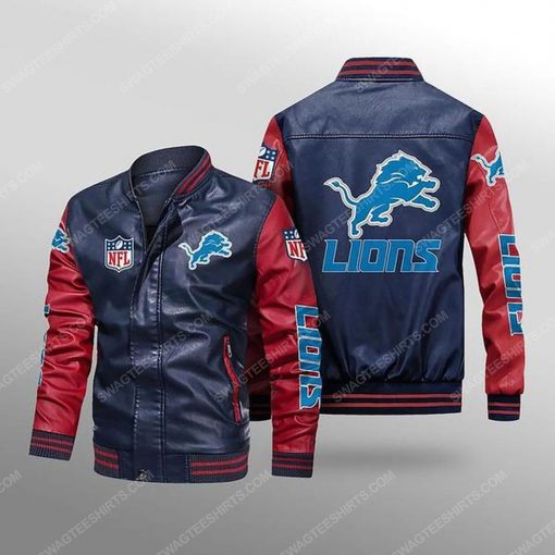 Detroit lions all over print leather bomber jacket - red
