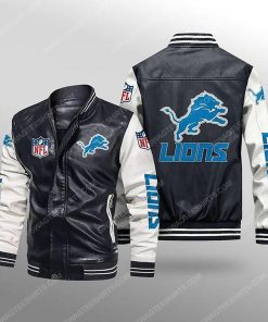 Detroit lions all over print leather bomber jacket - white