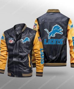Detroit lions all over print leather bomber jacket - yellow