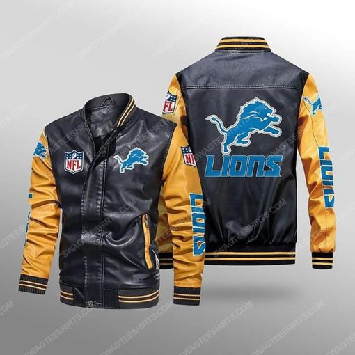 Detroit lions all over print leather bomber jacket - yellow