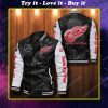 Detroit red wings all over print leather bomber jacket