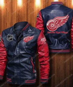Detroit red wings all over print leather bomber jacket - red