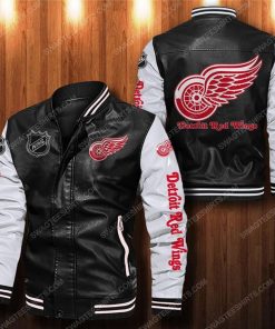 Detroit red wings all over print leather bomber jacket - white