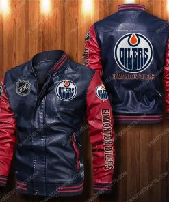 Edmonton oilers all over print leather bomber jacket - red