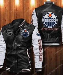 Edmonton oilers all over print leather bomber jacket - white