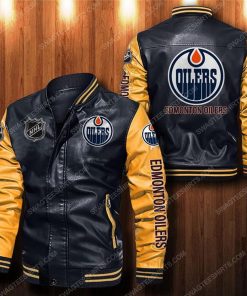 Edmonton oilers all over print leather bomber jacket - yellow
