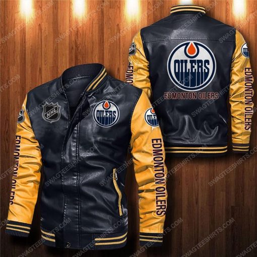 Edmonton oilers all over print leather bomber jacket - yellow