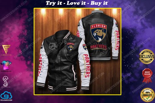 Florida panthers all over print leather bomber jacket