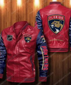 Florida panthers all over print leather bomber jacket - black