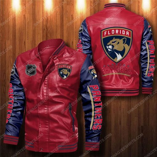 Florida panthers all over print leather bomber jacket - black