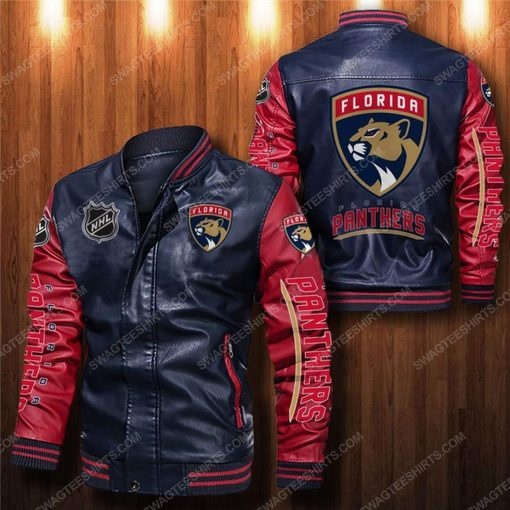 Florida panthers all over print leather bomber jacket - red
