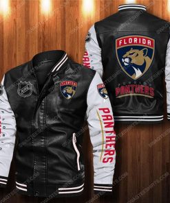 Florida panthers all over print leather bomber jacket - white