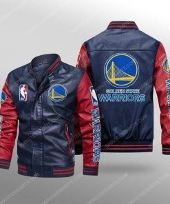 Golden state warriors all over print leather bomber jacket - red