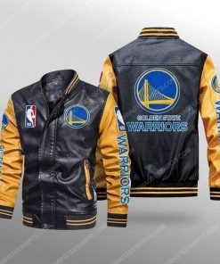 Golden state warriors all over print leather bomber jacket - yellow