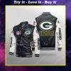 Green bay packers all over print leather bomber jacket